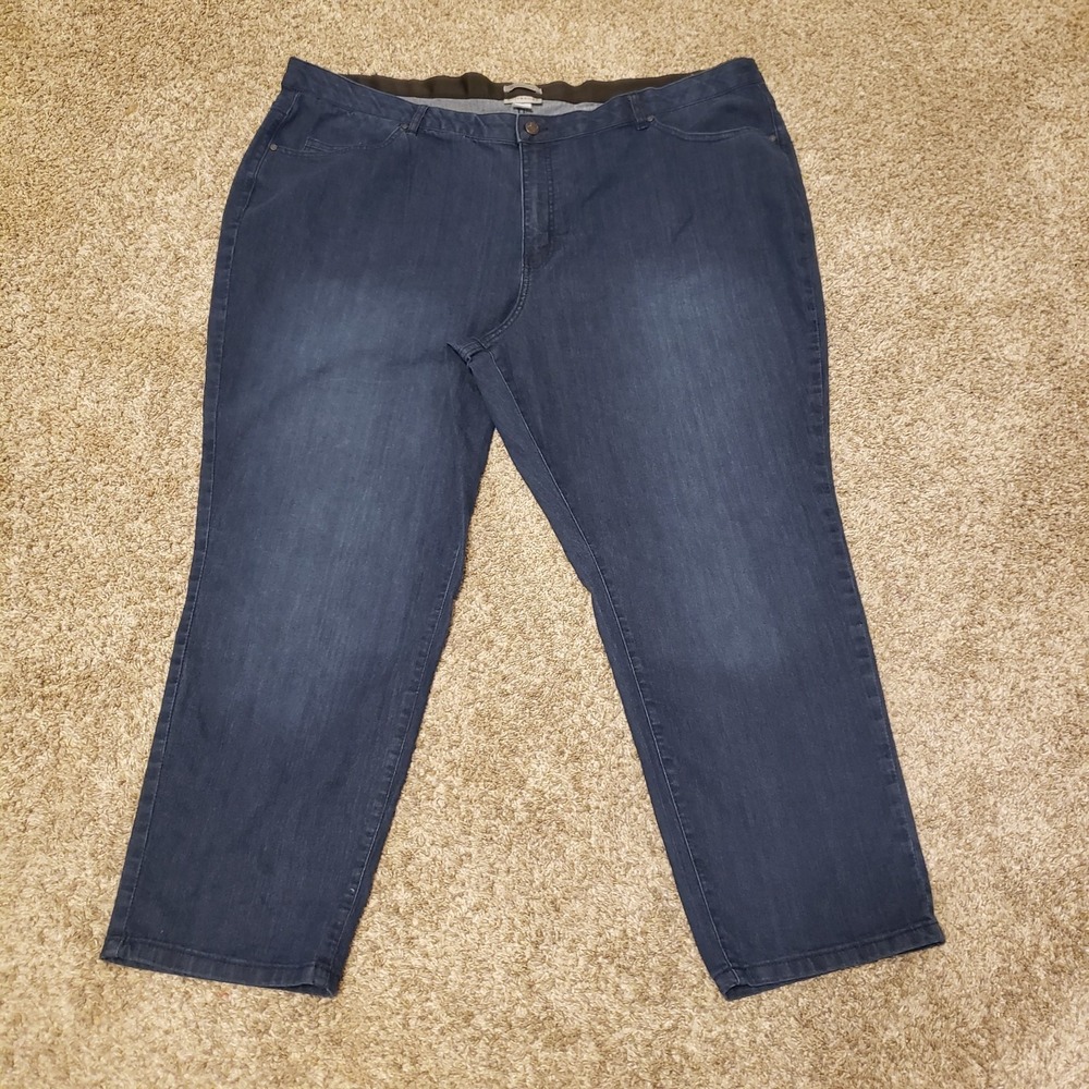Catherine's Women's Jeans Plus Size 30W  Dark‎ Wash Elastic Waist Straight Leg